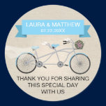 Faux Linen Blue Tandem Bicycle Wedding stickers