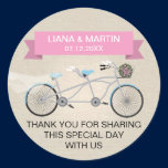 Faux Linen Pink Tandem Bicycle Wedding stickers