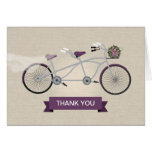 Faux Linen Plum Tandem Bicycle Wedding Greeting Card