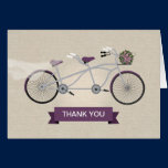 Faux Linen Plum Tandem Bicycle Wedding cards
