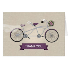 Faux Linen Plum Tandem Bicycle Wedding Greeting Card