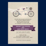 Faux Linen Plum Tandem Bicycle Wedding invitations