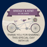 Faux Linen Plum Tandem Bicycle Wedding stickers