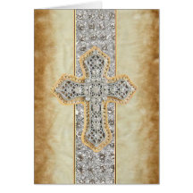 Faux Marble & Rhinestone Cross Blank Greeting Card