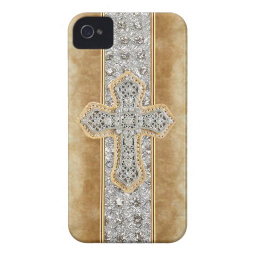 Faux Marble & Rhinestone Cross IPHONE 4 CASE
