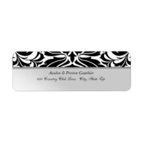 Faux Metal  Black Damask Wedding Address Label