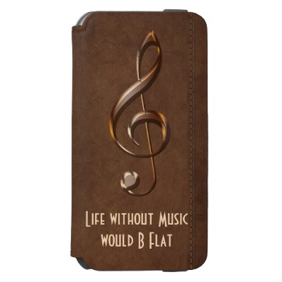 Faux Metallic Treble Clef & Leather Music Humor iPhone 6/6S Wallet Case
