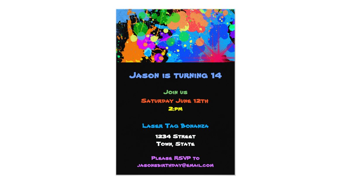 Faux Neon, Paint Splatter, Birthday Invitation | Zazzle