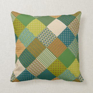 Faux Patchwork, Earth Colors; Cushion or Pillow