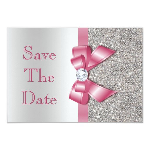 Faux Pink Bow Diamonds Save The Date Baby Shower Card | Zazzle