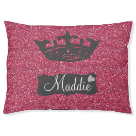 Faux Pink Glitter Sparkles with Crown Large Dog Bed