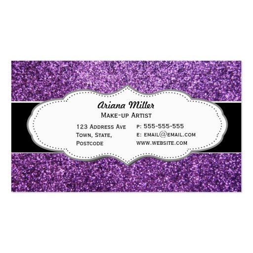 Faux Purple Glitter business cards (back side)