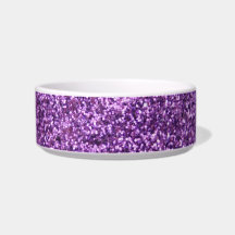 Faux Purple Glitter Cat Food Bowls