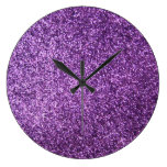 Faux Purple Glitter Round Wall Clock