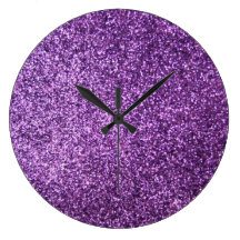 Faux Purple Glitter Round Wall Clock