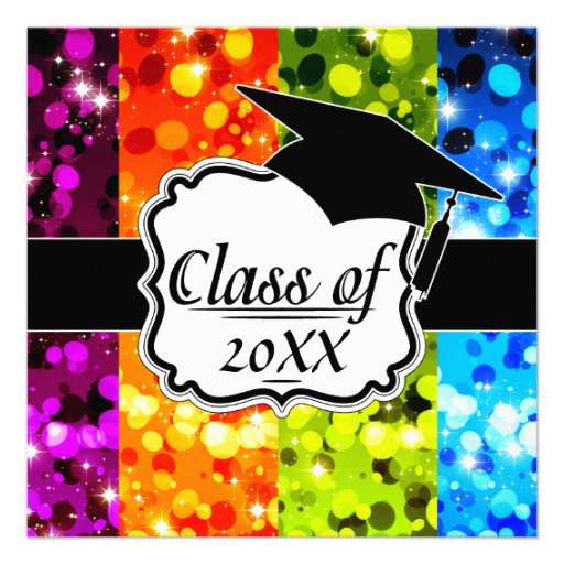 faux rainbow sparkle glitter graduation custom announcement (front side)