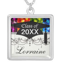 faux rainbow sparkle glitter graduation pendant
