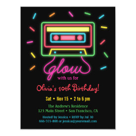 Faux Retro Cassette Neon Glow Birthday Party Card