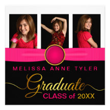 Faux Ribbon and Jewel Photo Graduation Invitation