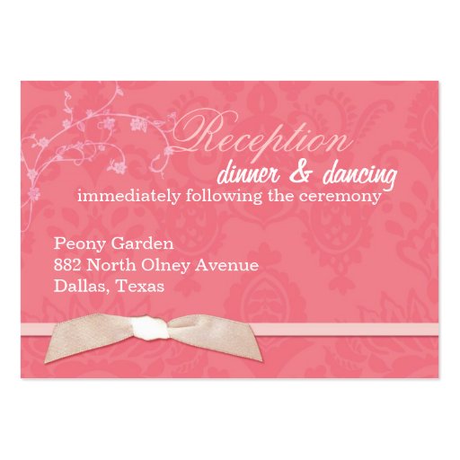 Faux Ribbon Coral Pink Wedding Reception (3.5x2.5) Business Cards
