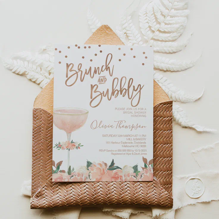 Faux Rose Gold Brunch Bubbly Bridal Shower Invitation Zazzle