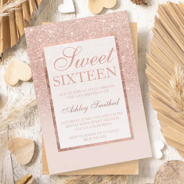 Faux Rose Gold Glitter Elegant Chic Sweet Invitation Zazzle