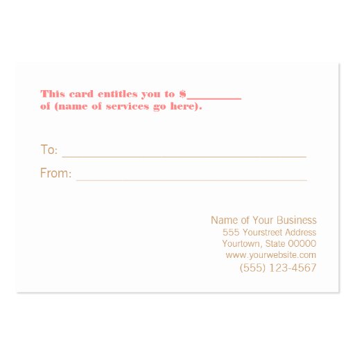 Faux Sequins Hair Salon and Spa Gift Certificate Business Cards (back side)