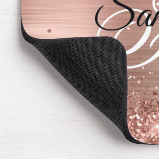 Faux Shiny Rose Gold Glitter Foil Monogram Mouse Pad Zazzle