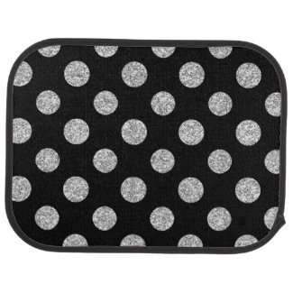 Faux Silver Glitter Polka Dots Pattern on Black Car Mat