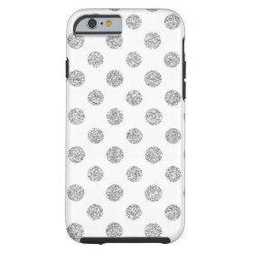 Faux Silver Glitter Polka Dots Pattern on White Tough iPhone 6 Case