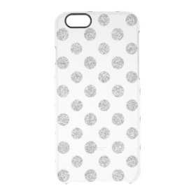 Faux Silver Glitter Polka Dots Pattern on White Uncommon Clearly™ Deflector iPhone 6 Case