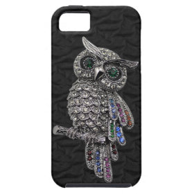 Faux Silver Owl & Jewels Black iPhone 5 iPhone 5 Case