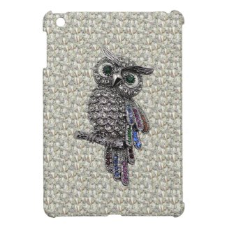 Faux Silver Owl & Jewels on Diamonds Print iPad Mini Cover