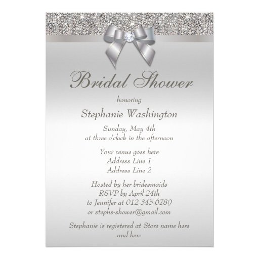 Faux Silver Sequins and Bow Bridal Shower Personalized Announcement