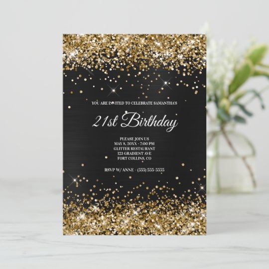 Faux Sparkly Gold Glitter Dark Grey Black Foil Invitation Zazzle