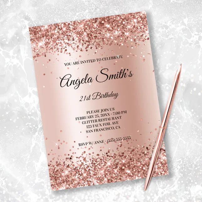 Faux Sparkly Rose Gold Glitter Foil Invitation Zazzle