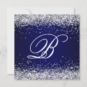 Faux Sparkly Silver Glitter Monogram Navy Ombre Invitation Zazzle