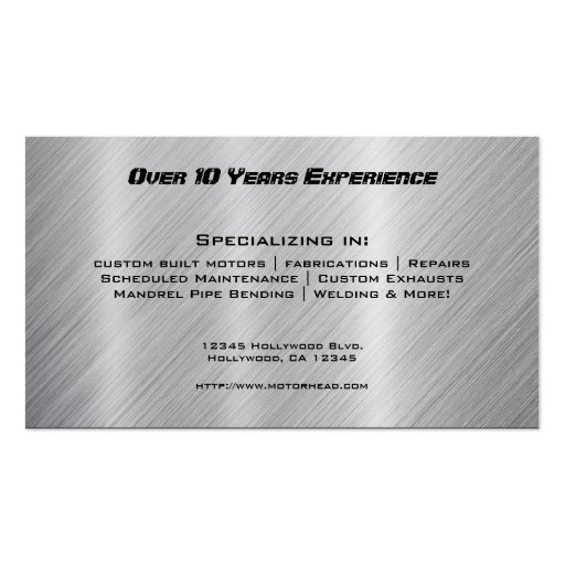 Faux Stainless Steel Motorcycle Business Card (back side)