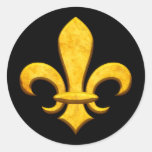Faux Stone Gold Fleur de lis Round Sticker