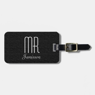 Faux Textured Black Burlap MR Custom Luggage Tag