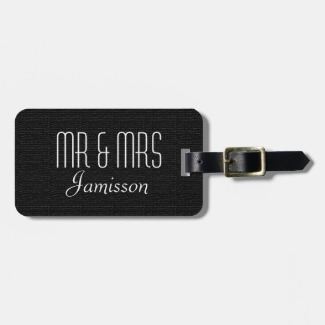 Faux Textured Burlap Monogram Black/White Luggage