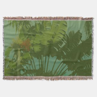 Faux Vintage Tropical Fabric Throw Blanket