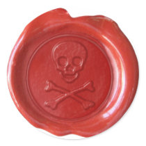Faux Wax Seal - Red Skull & Crossbones - Round Sticker