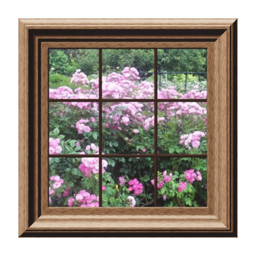 Faux Window Scene Rose Garden Canvas Wall Art Stretched Canvas Prints