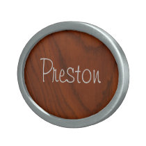 Faux Wood Grain Brown Name Belt Buckle