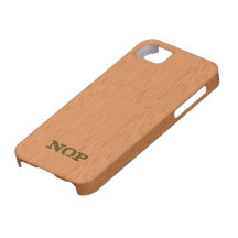 Faux wood ochre orange, add your initials iPhone 5 cases