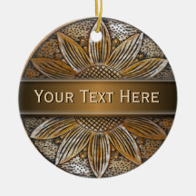 Faux Wood Sunflower Standard Round Ornaments