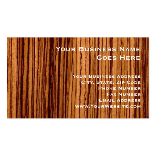 Faux Zebrawood Woodgrain Executive Business Card Template (front side)