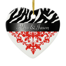 Favoloso Zebra Damask Valentine Heart ornament