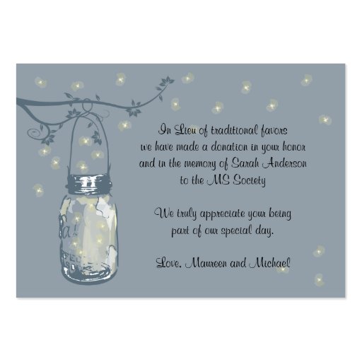 Favor Donation Card Fireflies & Mason Jar Business Card Templates (front side)